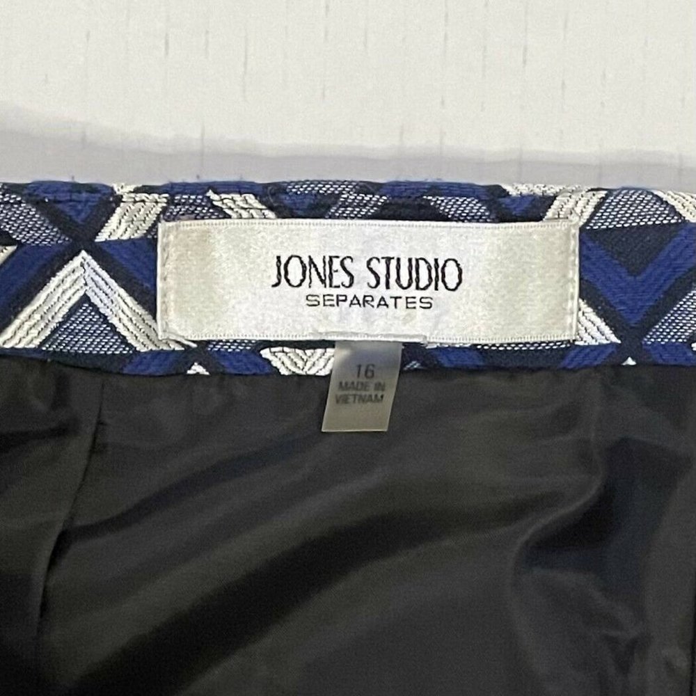 Jones Studio Separates Blue & Silver Diamonds Patterned Pencil Skirt Size 16 - Picture 9 of 12